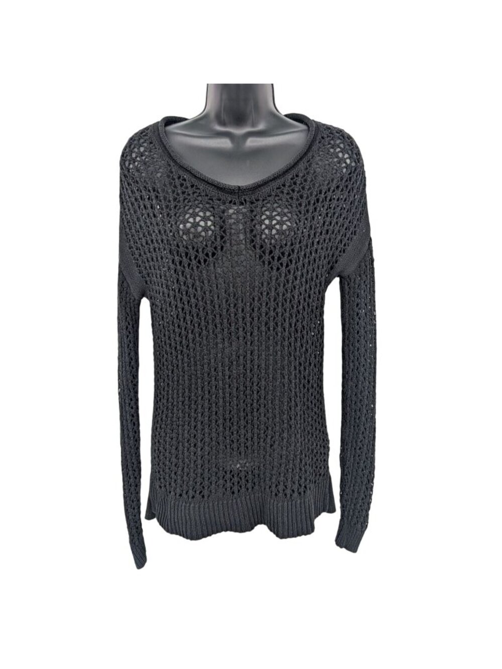 Open Knit Crochet Sweater Fishnet Pullover Grunge Indie Sleaze‎ Goth Y2K XSmall
